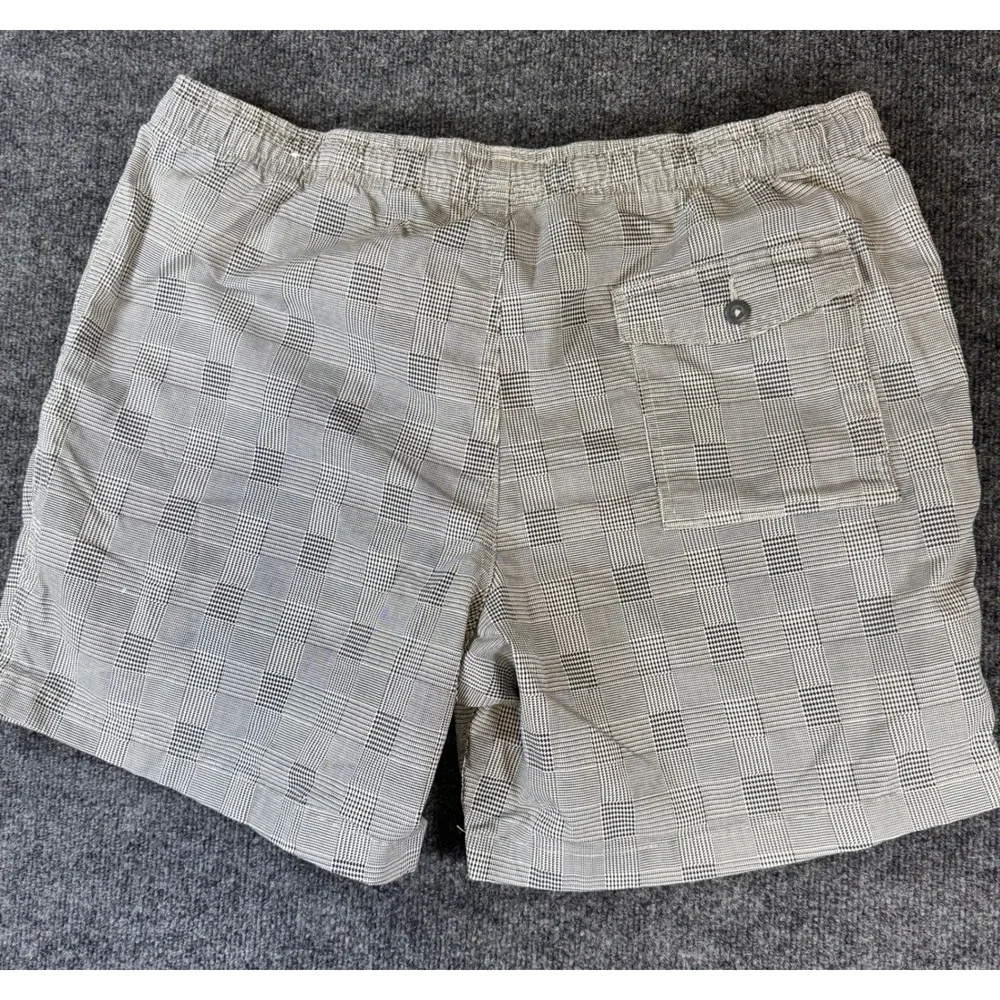 American Eagle Mens XL Plaid Drawstring Shorts Black‎ White Glen Check Cotton